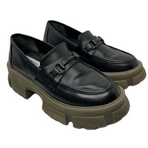 Steve Madden Black Leather Chunky Sole Loafers